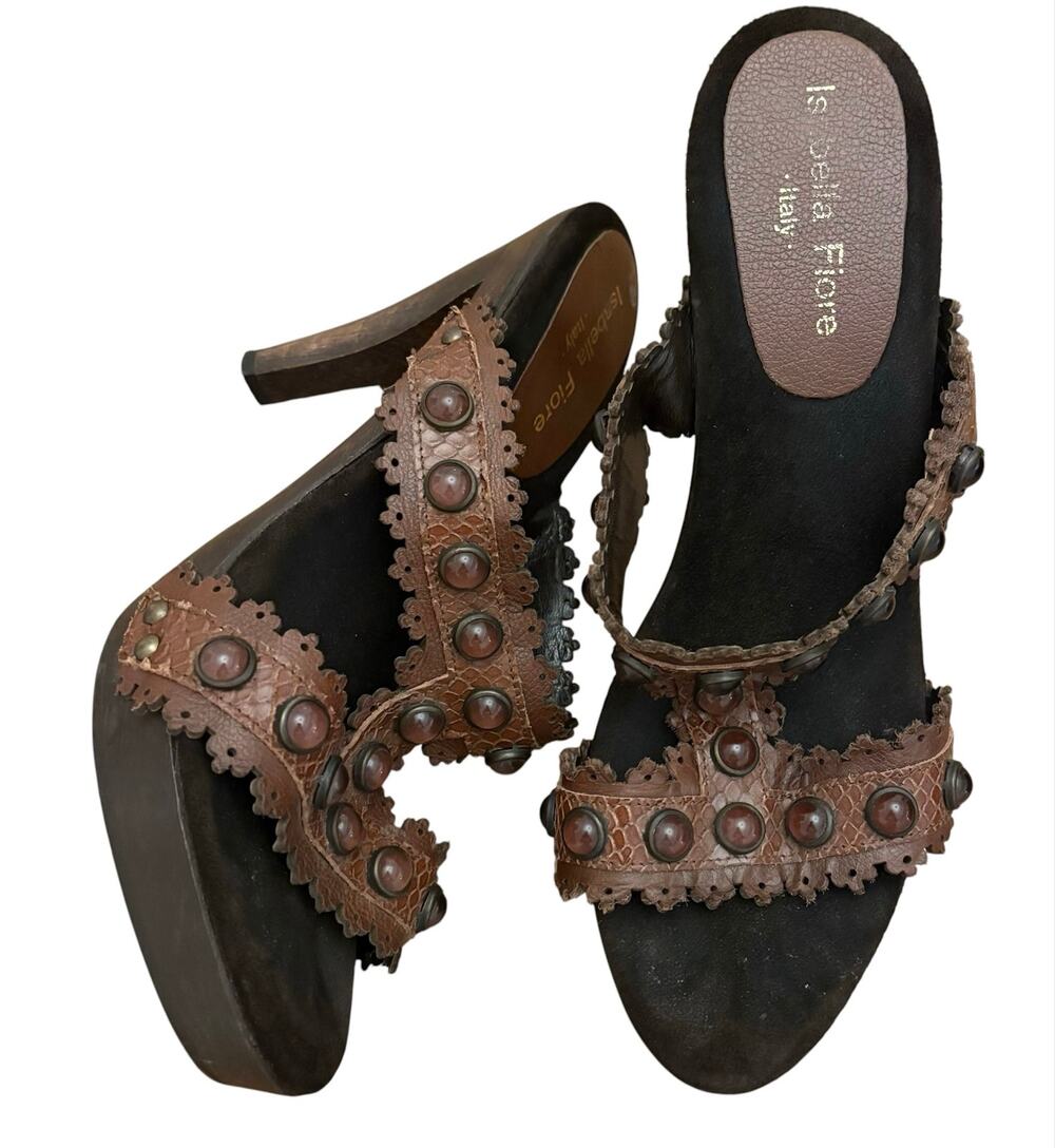 Isabella Fiore Made in Italy Brown Leather Studded Heels 9